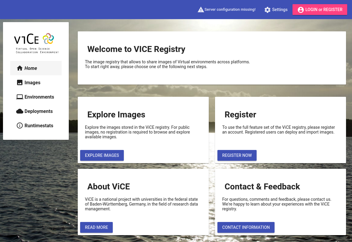 ViCE Registry WebUI
Configuration